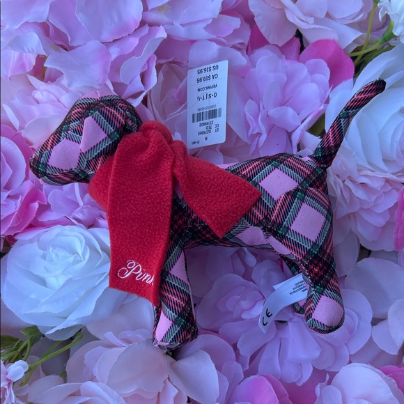 PINK Victoria's Secret Plaid Dog Plush with Pink and Red - Picture 1 of 4